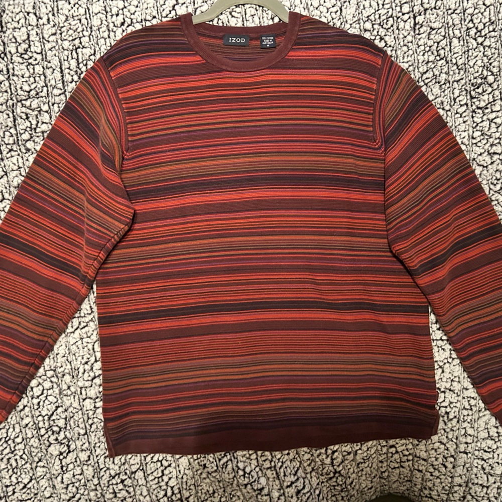 IZOD Men's Striped Sweater - Red and Brown